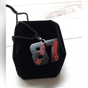 Baseball Number 87 Black With Red Necklace - New Without Tags